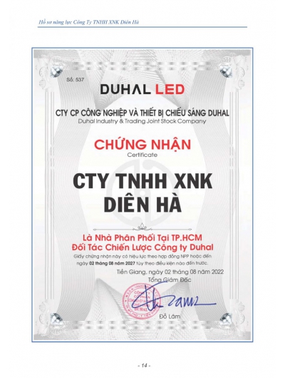 Chứng nhận Duhal