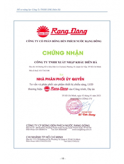 Chứng nhận Rạng Đông